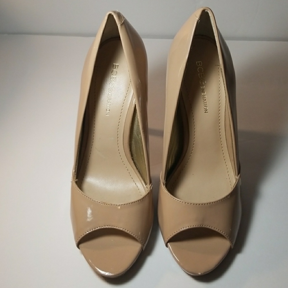 BCBGeneration Women's Nude Patent Peep-Toe Pumps